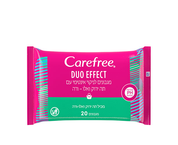 Carefree<sup>®</sup> Duo Effect מגבונים לניקוי אינטימי עם תה ירוק ואלו-ורה